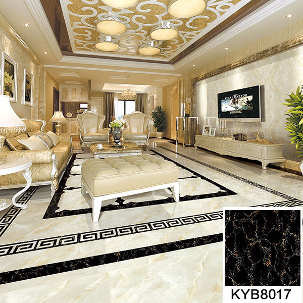 02j9游戏大理石瓷砖：黑金花KYB8017地面铺贴成效图