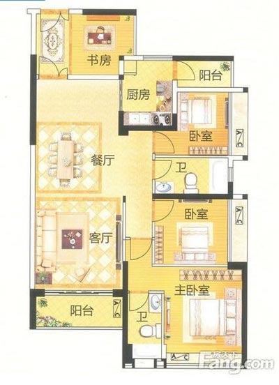 本单元的设计整体色调选取的是木色，不仅沿用了中式的端庄典雅，同时参与一些时尚的元素，让整个空间多了现代的时尚感触，却不失中式的端庄。